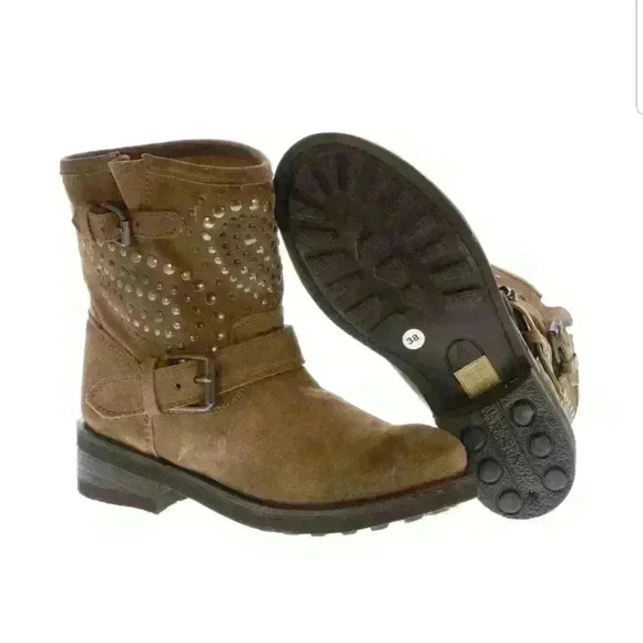 Ash Titanic Brown Leather Suede Studded Biker Boot - Picture 3 of 5